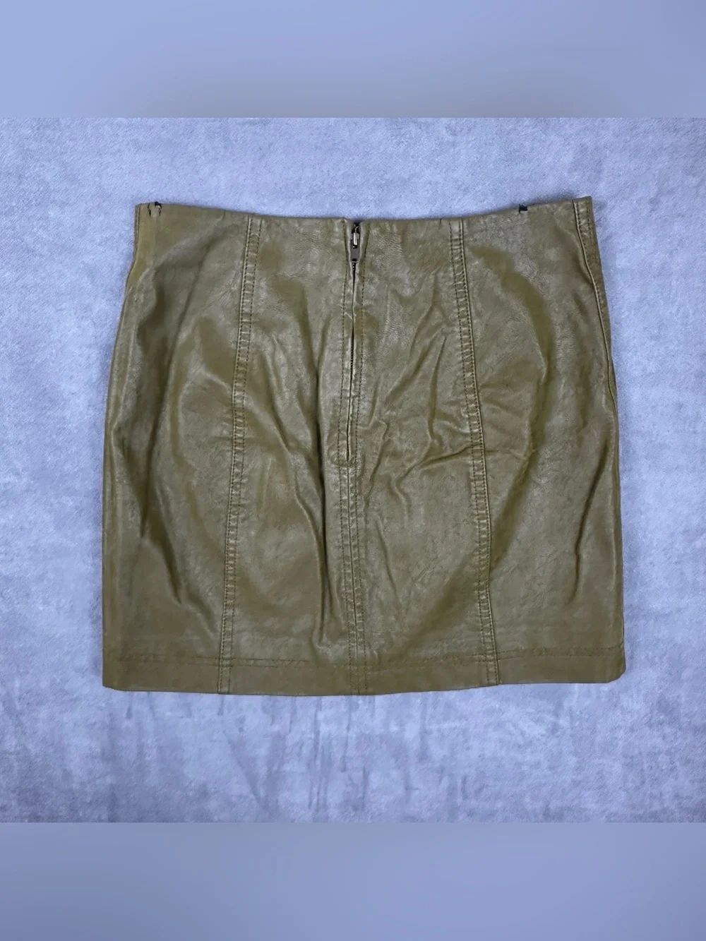 Free People Modern Femme Faux Leather Mini Skirt Olive Green Size 2